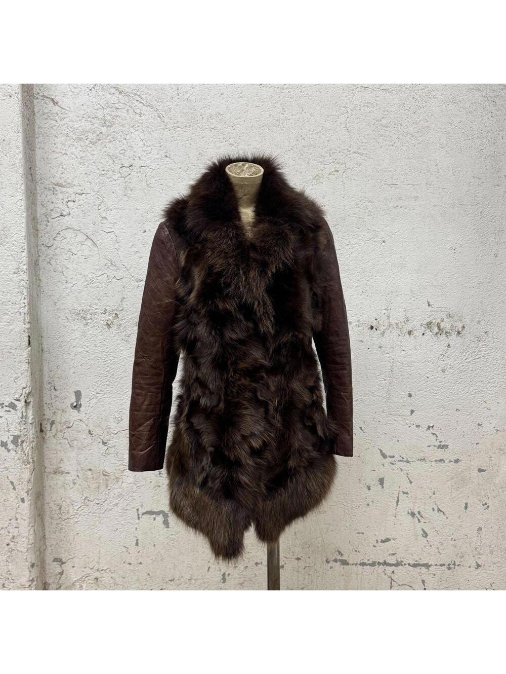 Vintage Brown Y2K Real Quilted Leather & Fox Fur Jacket